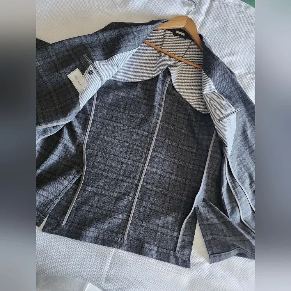 Peter Millar Gray And Blue Sport Coat with Notched Lapel Tag For Info Only